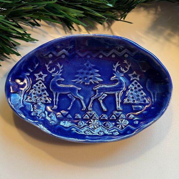 Reindeer Soap, Trinket, Ring, or Ear Ring Dish in Cobalt Blue - Picture 2 of 10